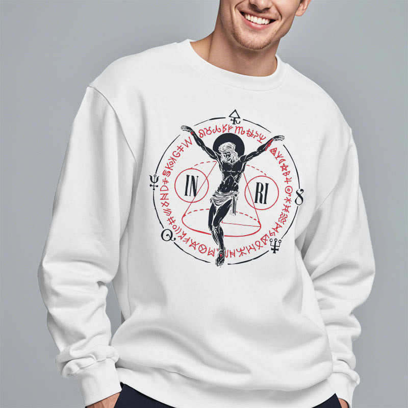 Christianartworkshop Sweatshirt im klassischen Stil mit heiligem INRI-Kruzifix und Glaubensmotiv, Polyester, mit Fleecefutter