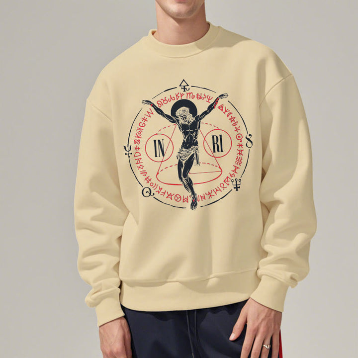 Christianartworkshop Sweatshirt im klassischen Stil mit heiligem INRI-Kruzifix und Glaubensmotiv, Polyester, mit Fleecefutter