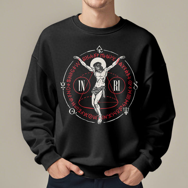 Christianartworkshop Sweatshirt im klassischen Stil mit heiligem INRI-Kruzifix und Glaubensmotiv, Polyester, mit Fleecefutter