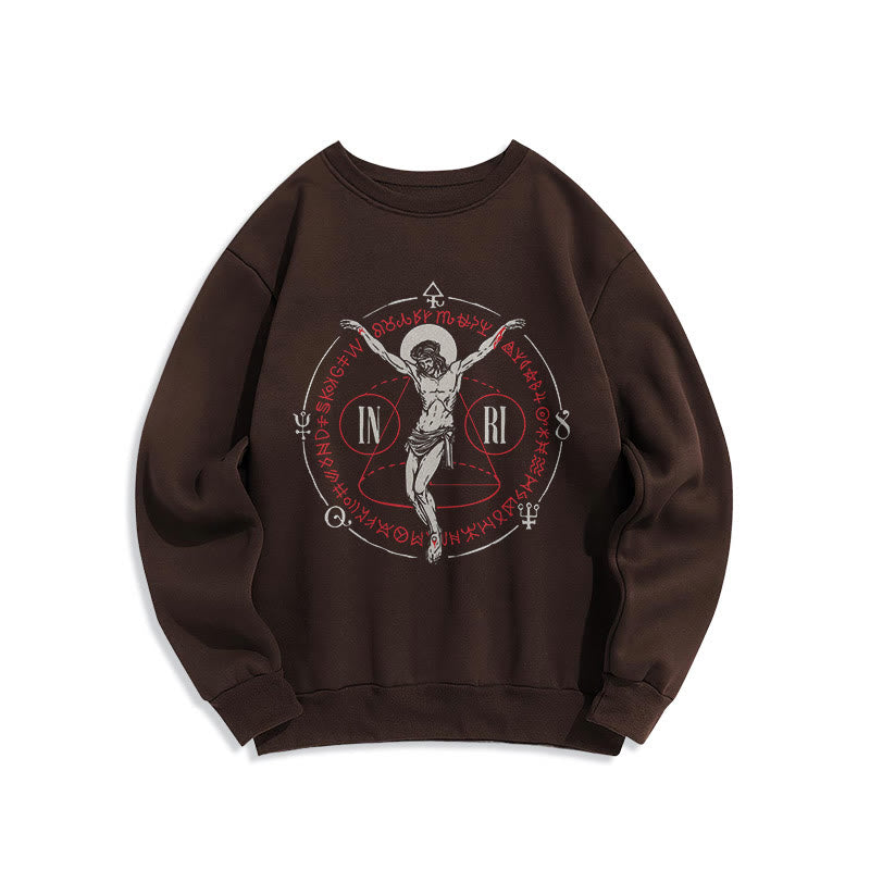 Christianartworkshop Sweatshirt im klassischen Stil mit heiligem INRI-Kruzifix und Glaubensmotiv, Polyester, mit Fleecefutter