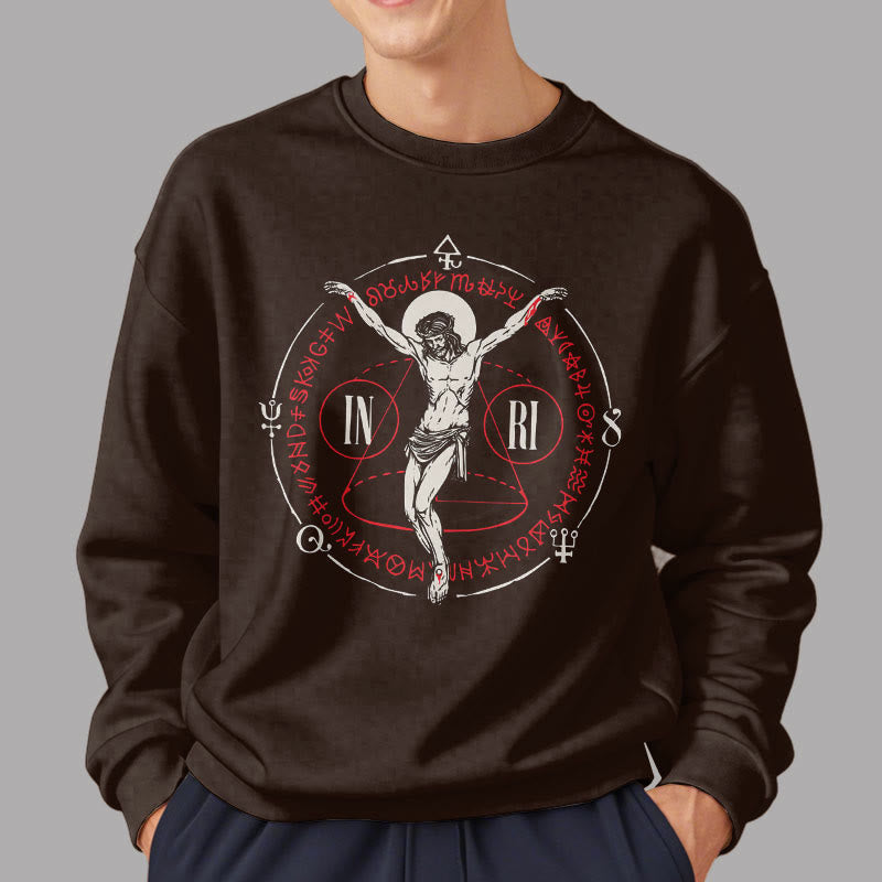 Christianartworkshop Sweatshirt im klassischen Stil mit heiligem INRI-Kruzifix und Glaubensmotiv, Polyester, mit Fleecefutter