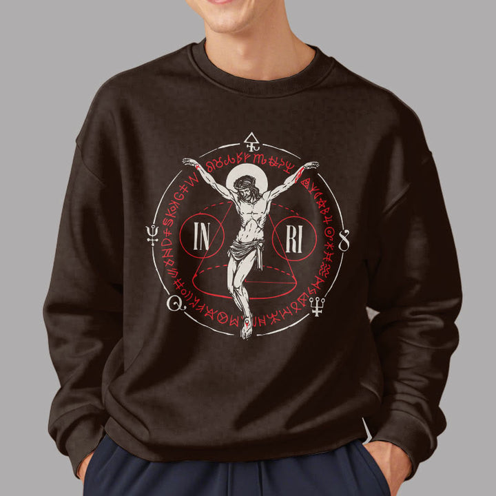 Christianartworkshop Sweatshirt im klassischen Stil mit heiligem INRI-Kruzifix und Glaubensmotiv, Polyester, mit Fleecefutter