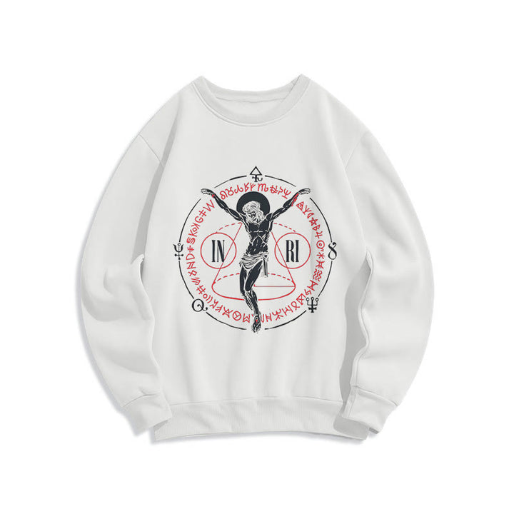 Christianartworkshop Sweatshirt im klassischen Stil mit heiligem INRI-Kruzifix und Glaubensmotiv, Polyester, mit Fleecefutter