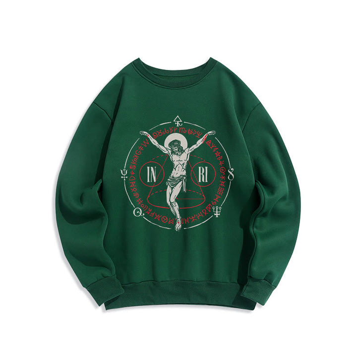 Christianartworkshop Sweatshirt im klassischen Stil mit heiligem INRI-Kruzifix und Glaubensmotiv, Polyester, mit Fleecefutter