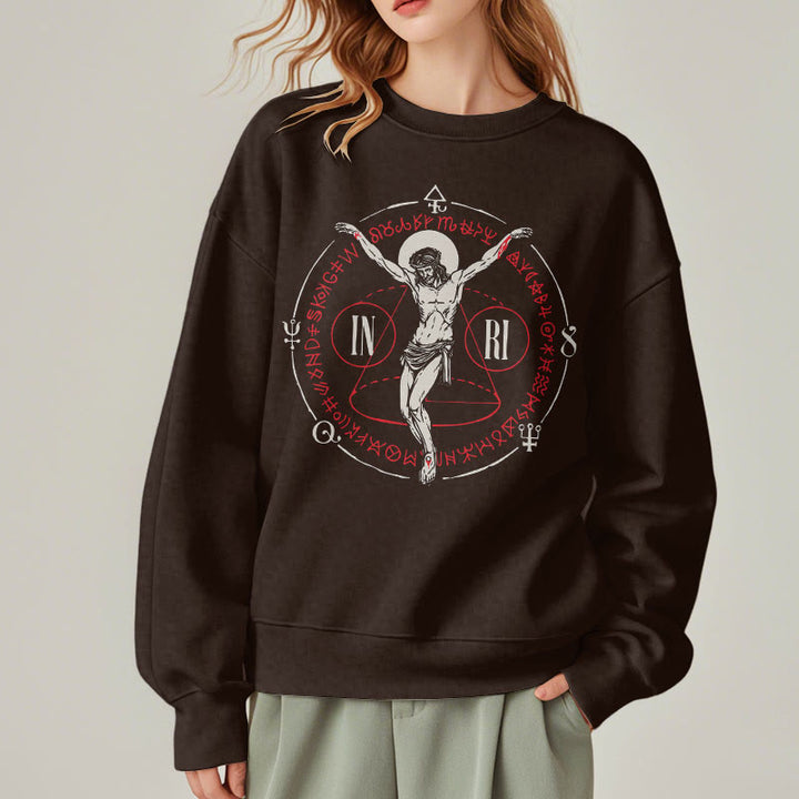 Christianartworkshop Sweatshirt im klassischen Stil mit heiligem INRI-Kruzifix und Glaubensmotiv, Polyester, mit Fleecefutter