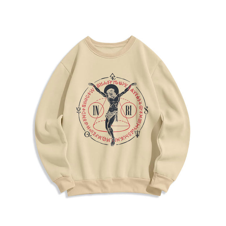 Christianartworkshop Sweatshirt im klassischen Stil mit heiligem INRI-Kruzifix und Glaubensmotiv, Polyester, mit Fleecefutter