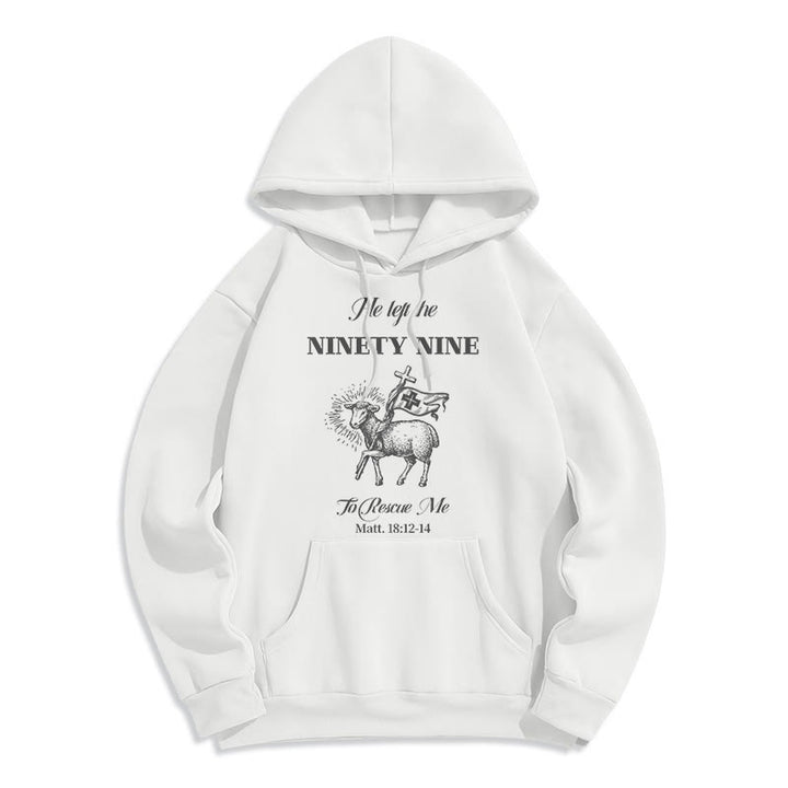 Christianartworkshop Zitat-Stil „He Left the Ninety-Nine“ Fleece-gefütterter Polyester-Kapuzenpullover
