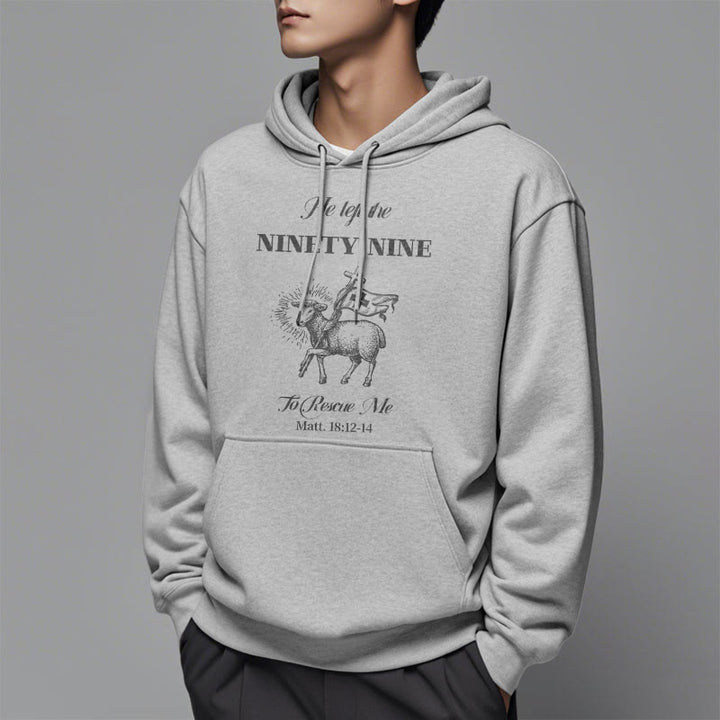 Christianartworkshop Zitat-Stil „He Left the Ninety-Nine“ Fleece-gefütterter Polyester-Kapuzenpullover