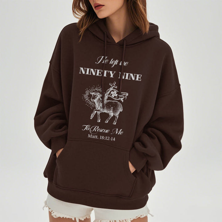 Christianartworkshop Zitat-Stil „He Left the Ninety-Nine“ Fleece-gefütterter Polyester-Kapuzenpullover