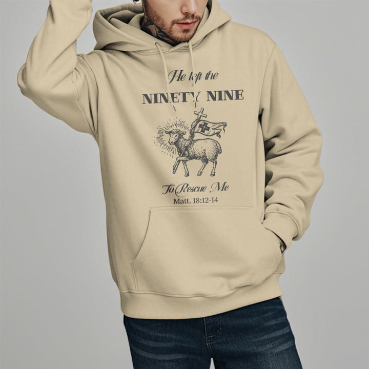 Christianartworkshop Zitat-Stil „He Left the Ninety-Nine“ Fleece-gefütterter Polyester-Kapuzenpullover