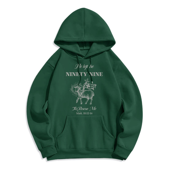 Christianartworkshop Zitat-Stil „He Left the Ninety-Nine“ Fleece-gefütterter Polyester-Kapuzenpullover