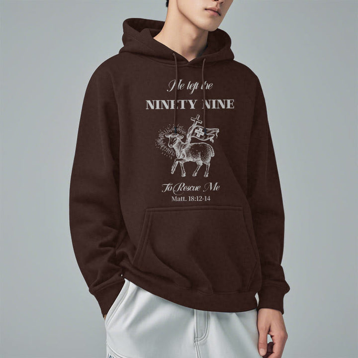 Christianartworkshop Zitat-Stil „He Left the Ninety-Nine“ Fleece-gefütterter Polyester-Kapuzenpullover