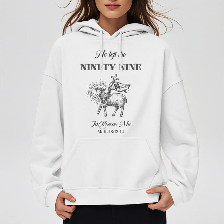 Christianartworkshop Zitat-Stil „He Left the Ninety-Nine“ Fleece-gefütterter Polyester-Kapuzenpullover