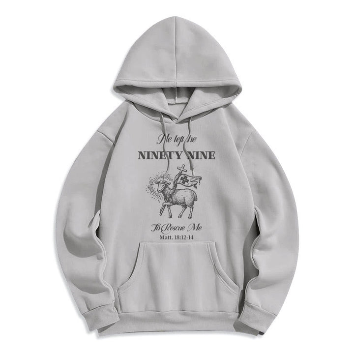 Christianartworkshop Zitat-Stil „He Left the Ninety-Nine“ Fleece-gefütterter Polyester-Kapuzenpullover