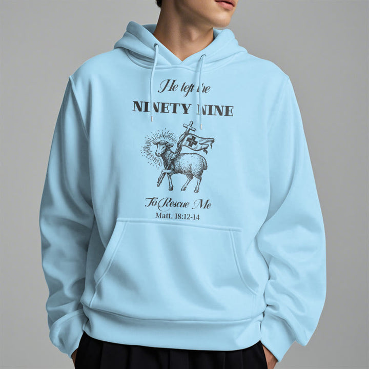Christianartworkshop Zitat-Stil „He Left the Ninety-Nine“ Fleece-gefütterter Polyester-Kapuzenpullover