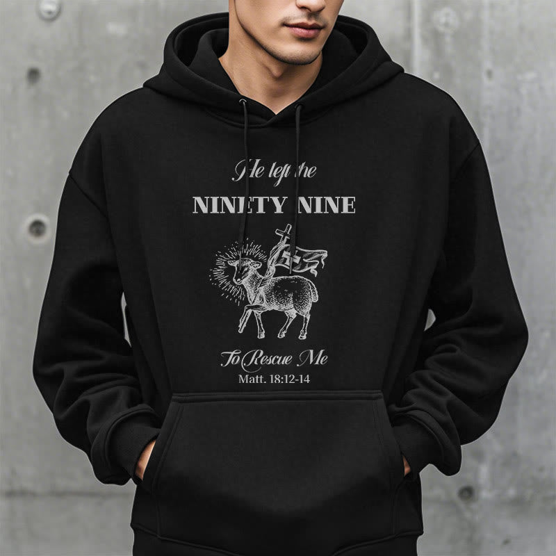 Christianartworkshop Zitat-Stil „He Left the Ninety-Nine“ Fleece-gefütterter Polyester-Kapuzenpullover