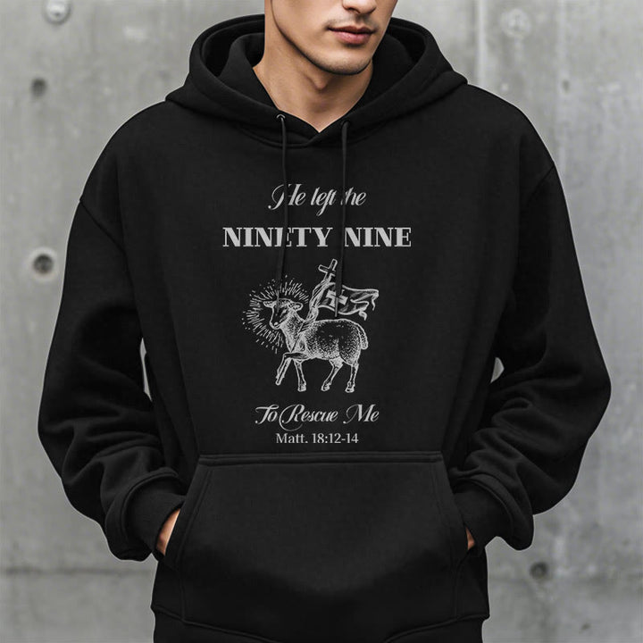 Christianartworkshop Zitat-Stil „He Left the Ninety-Nine“ Fleece-gefütterter Polyester-Kapuzenpullover
