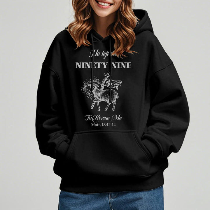 Christianartworkshop Zitat-Stil „He Left the Ninety-Nine“ Fleece-gefütterter Polyester-Kapuzenpullover