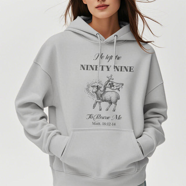 Christianartworkshop Zitat-Stil „He Left the Ninety-Nine“ Fleece-gefütterter Polyester-Kapuzenpullover