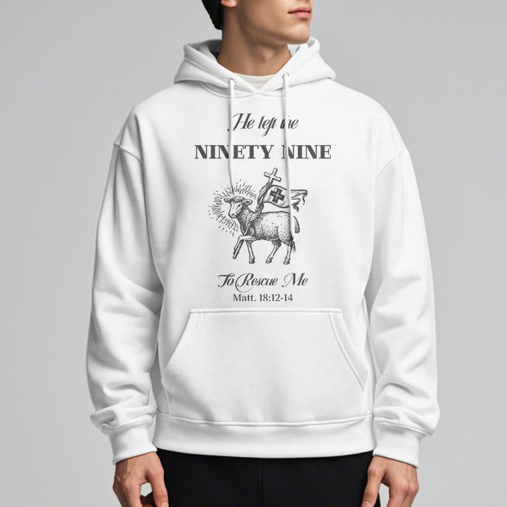 Christianartworkshop Zitat-Stil „He Left the Ninety-Nine“ Fleece-gefütterter Polyester-Kapuzenpullover
