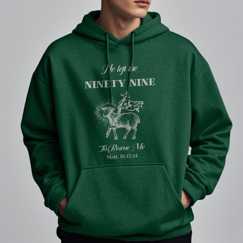 Christianartworkshop Zitat-Stil „He Left the Ninety-Nine“ Fleece-gefütterter Polyester-Kapuzenpullover
