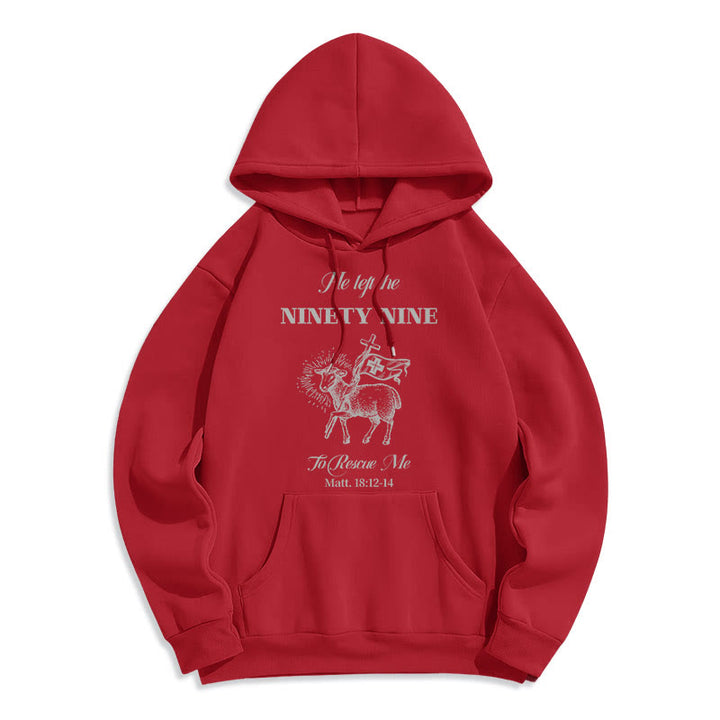 Christianartworkshop Zitat-Stil „He Left the Ninety-Nine“ Fleece-gefütterter Polyester-Kapuzenpullover
