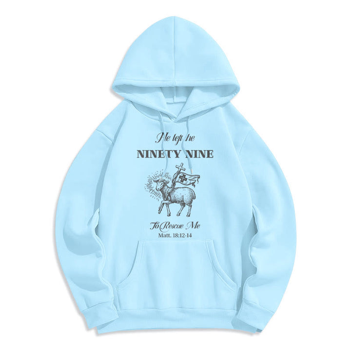 Christianartworkshop Zitat-Stil „He Left the Ninety-Nine“ Fleece-gefütterter Polyester-Kapuzenpullover