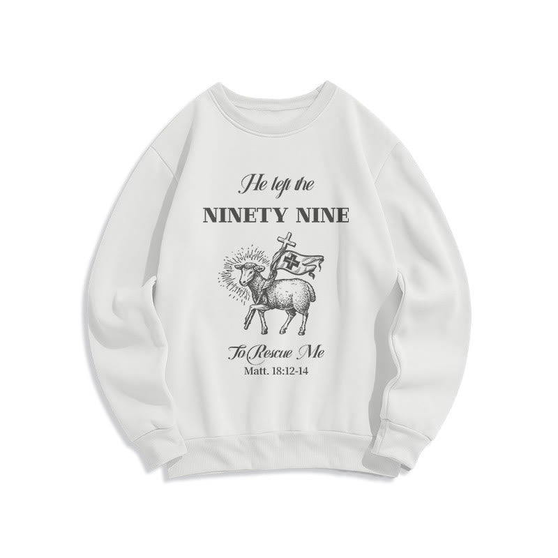 Christianartworkshop Zitat-Stil „He Left the Ninety-Nine“ Fleece-gefüttertes Polyester-Sweatshirt - Weiß - 2XL - image 0