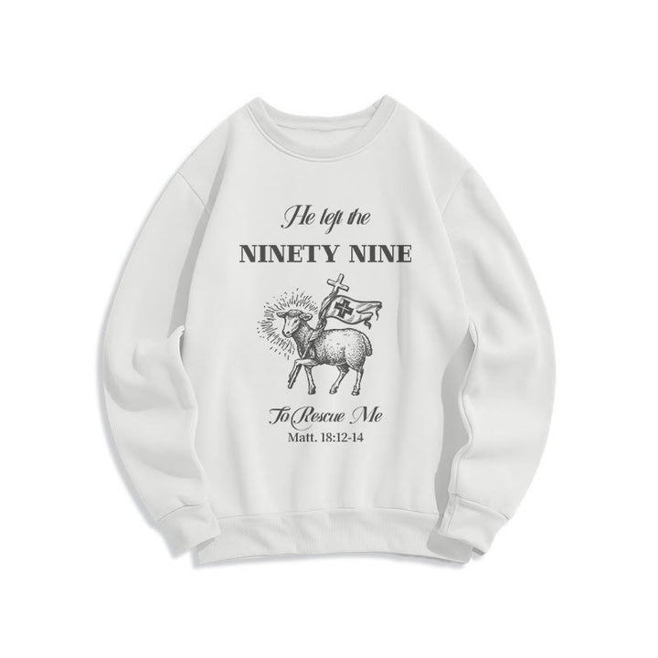 Christianartworkshop Zitat-Stil „He Left the Ninety-Nine“ Fleece-gefüttertes Polyester-Sweatshirt - Weiß - 2XL - image 0