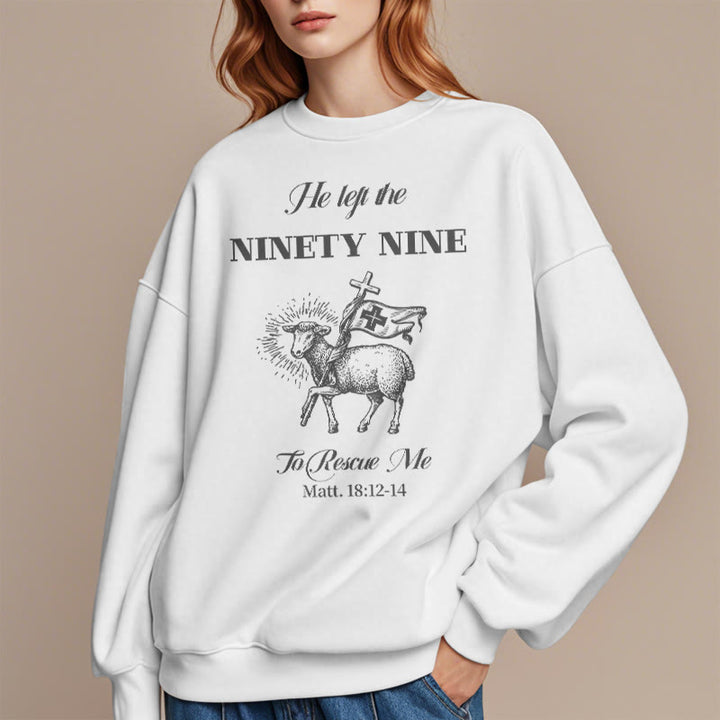 Christianartworkshop Zitat-Stil „He Left the Ninety-Nine“ Fleece-gefüttertes Polyester-Sweatshirt - image 2