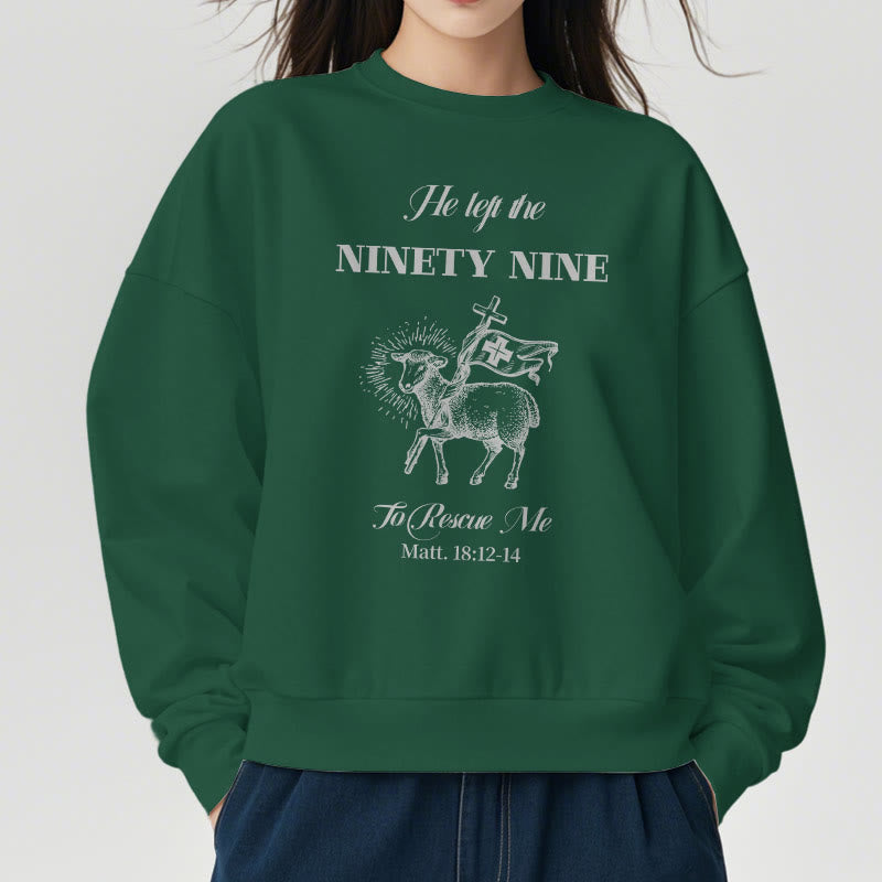 Christianartworkshop Zitat-Stil „He Left the Ninety-Nine“ Fleece-gefüttertes Polyester-Sweatshirt