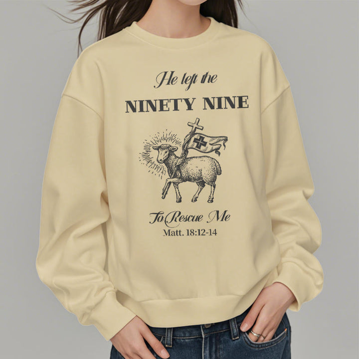 Christianartworkshop Zitat-Stil „He Left the Ninety-Nine“ Fleece-gefüttertes Polyester-Sweatshirt