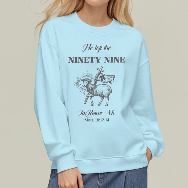 Christianartworkshop Zitat-Stil „He Left the Ninety-Nine“ Fleece-gefüttertes Polyester-Sweatshirt