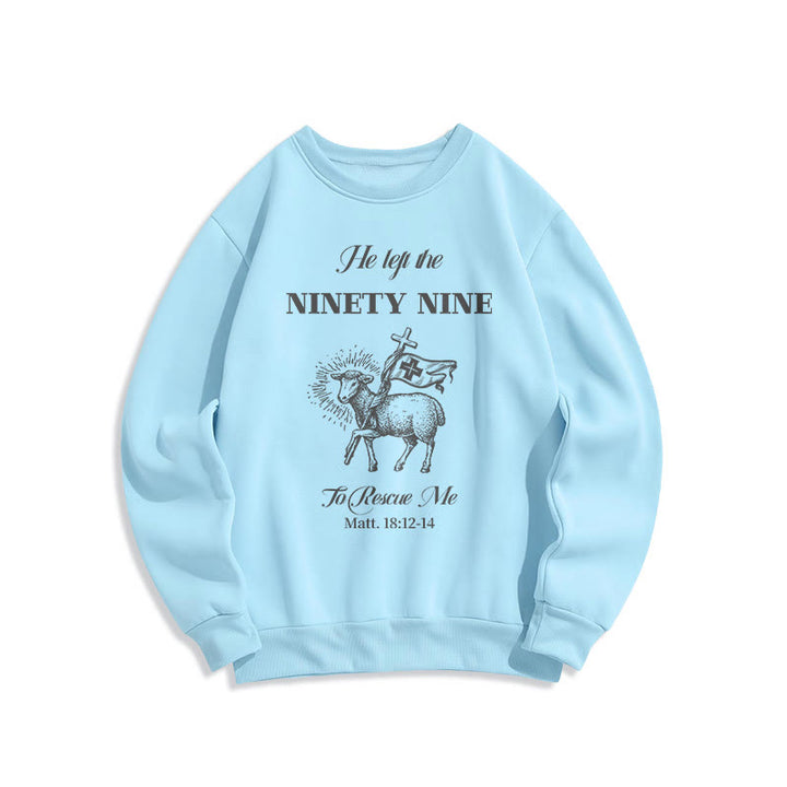 Christianartworkshop Zitat-Stil „He Left the Ninety-Nine“ Fleece-gefüttertes Polyester-Sweatshirt