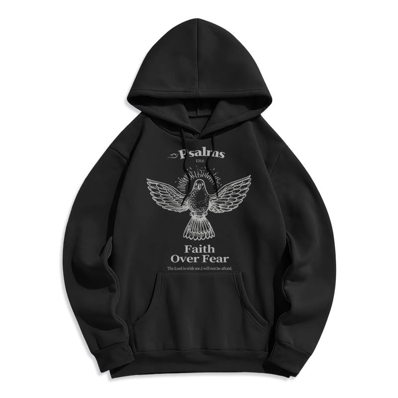 Christianartworkshop Kapuzenpullover aus Polyester im klassischen Zitat-Stil „Faith Over Fear“ mit Fleecefutter