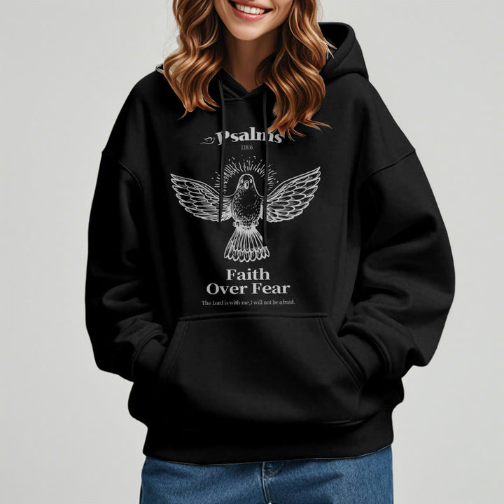 Christianartworkshop Kapuzenpullover aus Polyester im klassischen Zitat-Stil „Faith Over Fear“ mit Fleecefutter