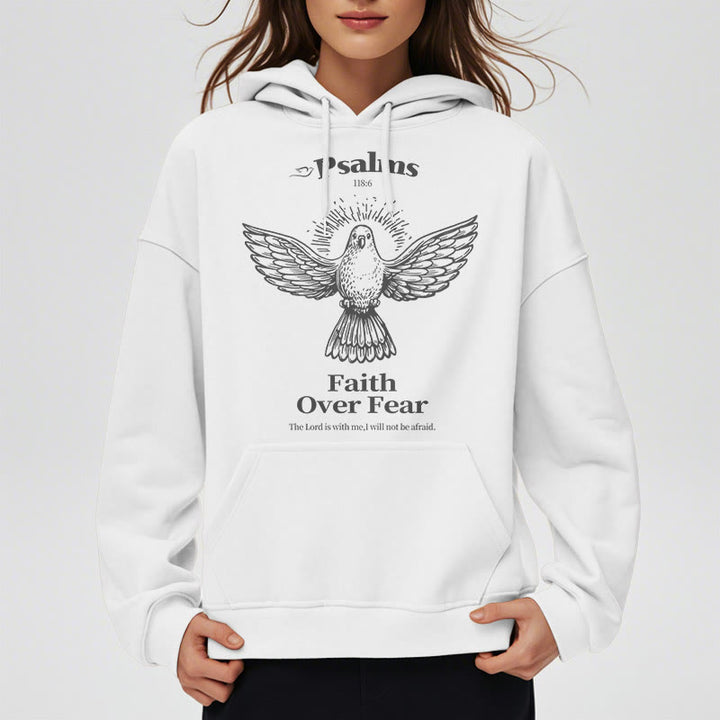 Christianartworkshop Kapuzenpullover aus Polyester im klassischen Zitat-Stil „Faith Over Fear“ mit Fleecefutter