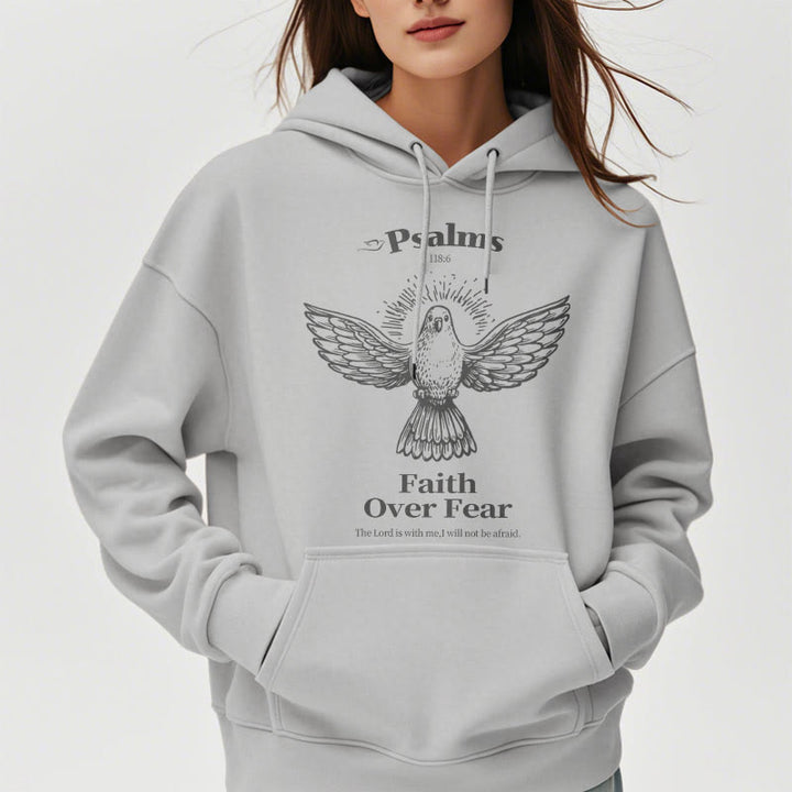 Christianartworkshop Kapuzenpullover aus Polyester im klassischen Zitat-Stil „Faith Over Fear“ mit Fleecefutter