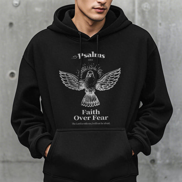 Christianartworkshop Kapuzenpullover aus Polyester im klassischen Zitat-Stil „Faith Over Fear“ mit Fleecefutter