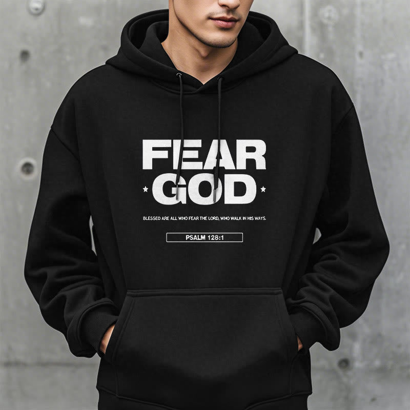 Christianartworkshop Klassischer Hoodie im Zitatstil: „Fürchte Gott, Glaube, Segen“ – Fleecegefüttert, Polyester - image 1