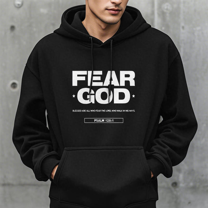 Christianartworkshop Klassischer Hoodie im Zitatstil: „Fürchte Gott, Glaube, Segen“ – Fleecegefüttert, Polyester - image 1