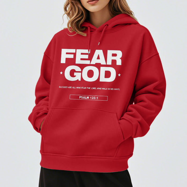 Christianartworkshop Kapuzenpullover aus Polyester im klassischen Zitat-Stil „Fear God Faith Blessed“ mit Fleecefutter