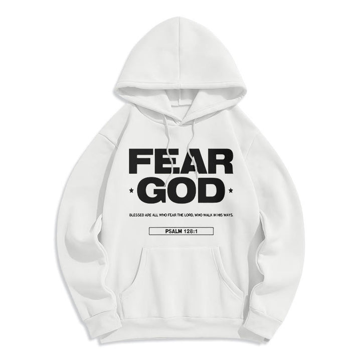 Christianartworkshop Klassischer Hoodie im Zitatstil: „Fürchte Gott, Glaube, Segen“ – Fleecegefüttert, Polyester - Weiß - 2XL - image 5