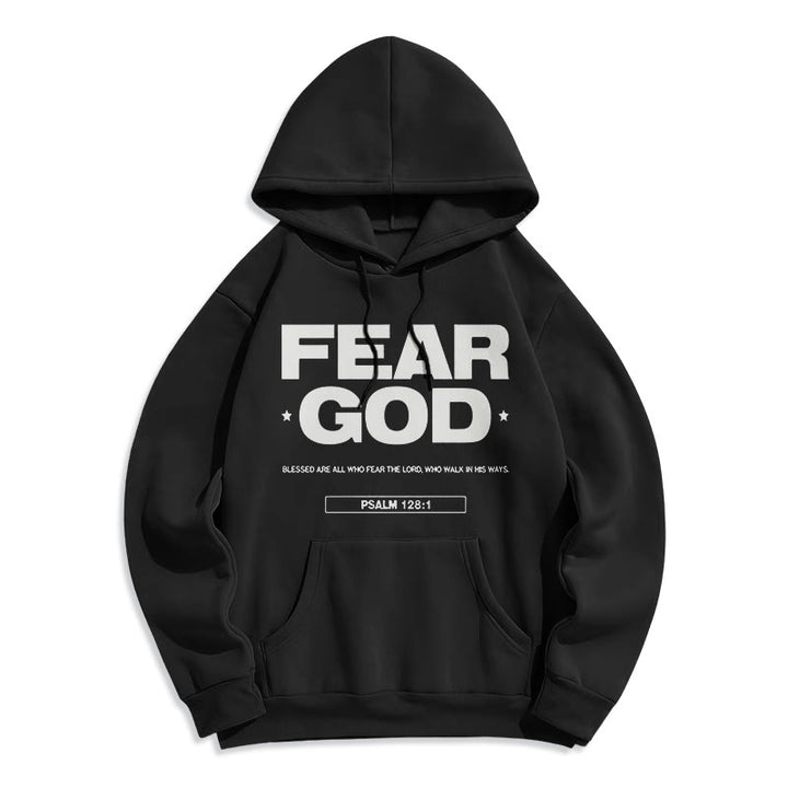 Christianartworkshop Kapuzenpullover aus Polyester im klassischen Zitat-Stil „Fear God Faith Blessed“ mit Fleecefutter - Schwarz - 2XL - image 0
