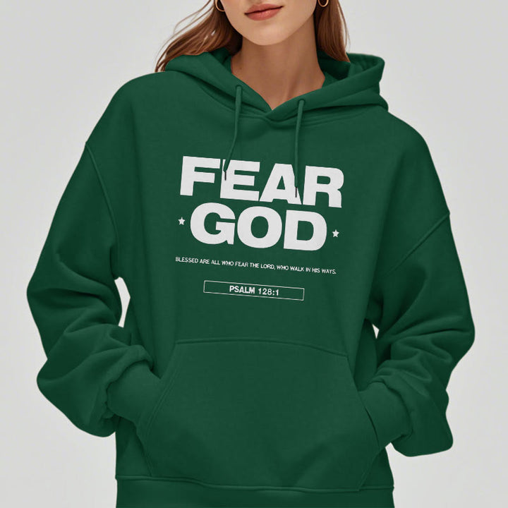 Christianartworkshop Kapuzenpullover aus Polyester im klassischen Zitat-Stil „Fear God Faith Blessed“ mit Fleecefutter