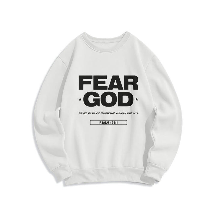 Christianartworkshop Klassisches Sweatshirt im Zitatstil: „Fürchte Gott, Glaube, Segen“, gefüttert mit Fleece, Polyester - Weiß - 2XL - image 5