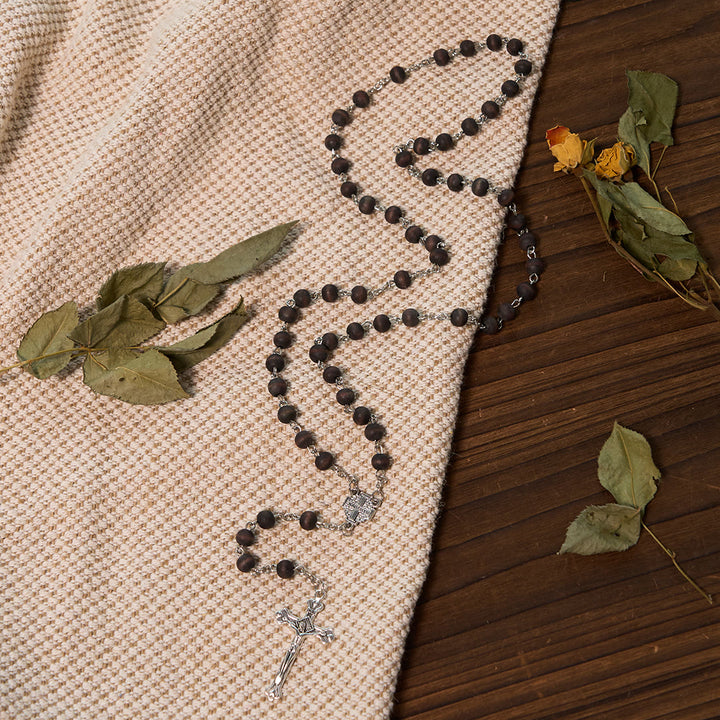 Christianartworkshop Jerusalem-Medaille und Kruzifix, 7 mm rund, weiße Rosenholzlegierung, Rosenkranzkette - image 14