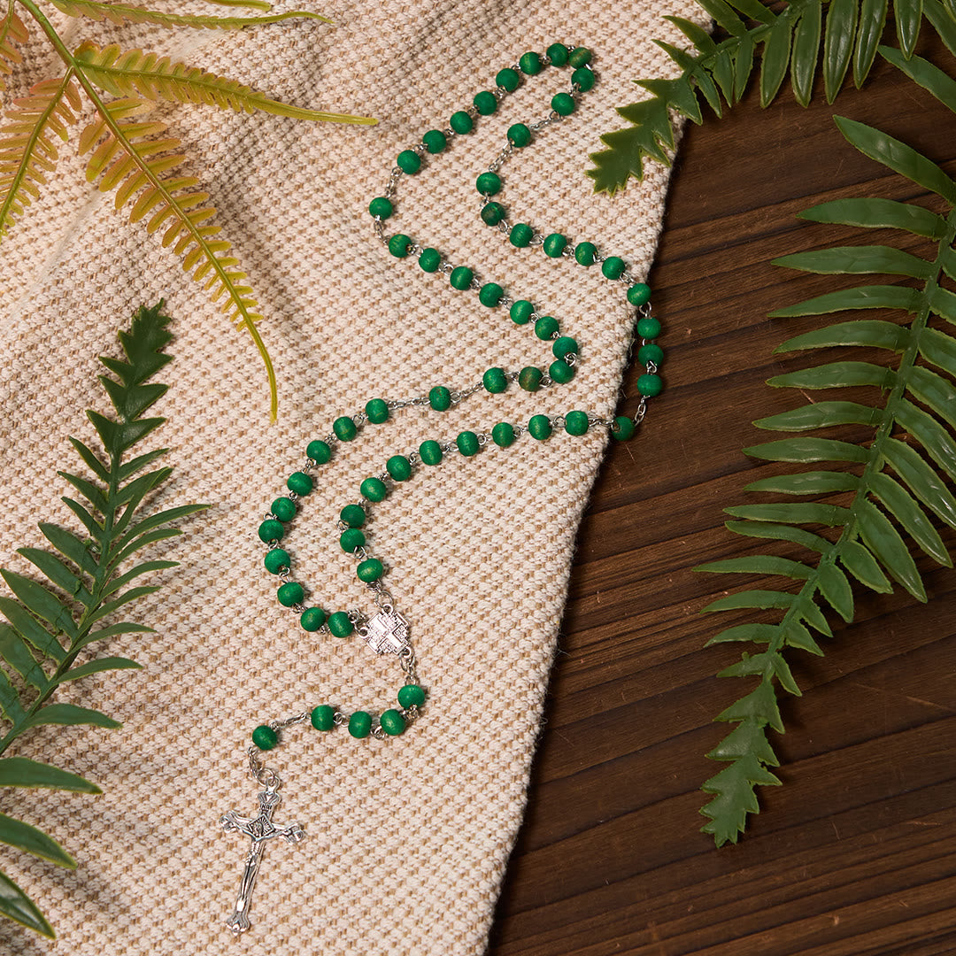 Christianartworkshop Jerusalem-Medaille und Kruzifix, 7 mm rund, weiße Rosenholzlegierung, Rosenkranzkette - image 13