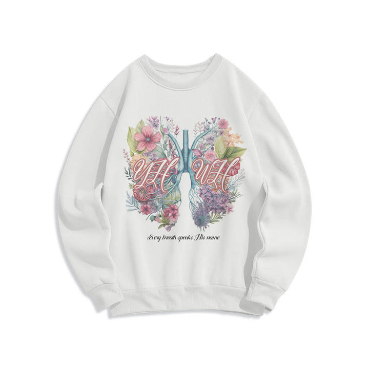 Christianartworkshop Farbiger Stil „Jeder Atemzug spricht seinen Namen“ Polyester-Sweatshirt mit Fleecefutter