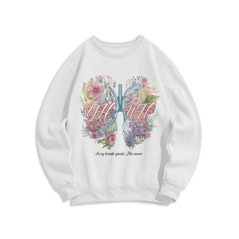 Christianartworkshop Farbiger Stil „Jeder Atemzug spricht seinen Namen“ Polyester-Sweatshirt mit Fleecefutter - Weiß - 2XL - image 0